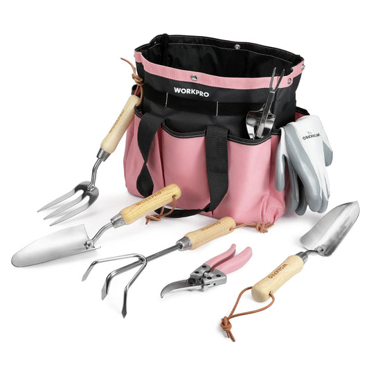 WORKPRO 8-Piece Garden Tool Set With Wood Handle And Tote