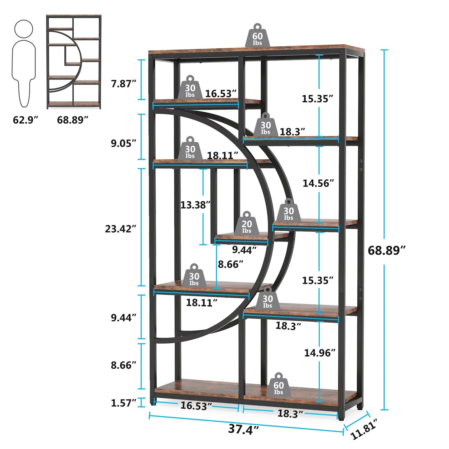 Tribesigns Industrial 5 Tier Etagere Bookcase Freestanding Storage Organizer