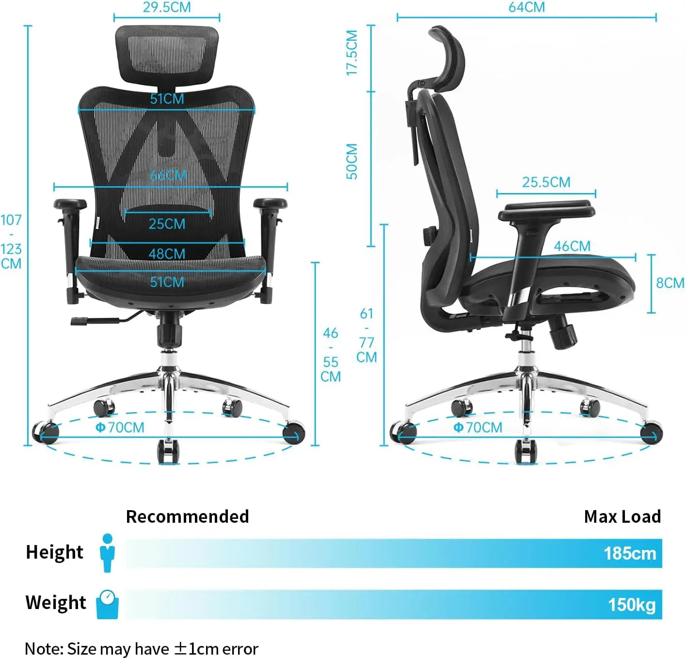 XMSJ Ergonomic Office Chair With 3 Way Armrests Lumbar Support
