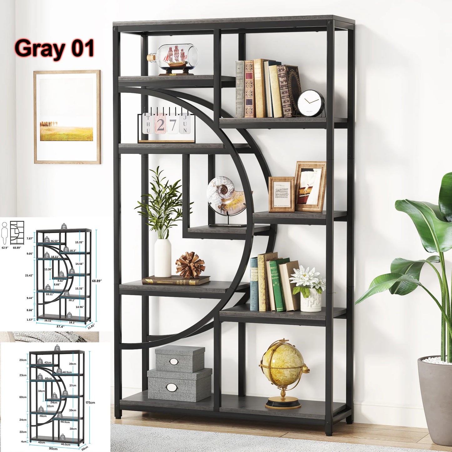 Tribesigns Industrial 5 Tier Etagere Bookcase Freestanding Storage Organizer