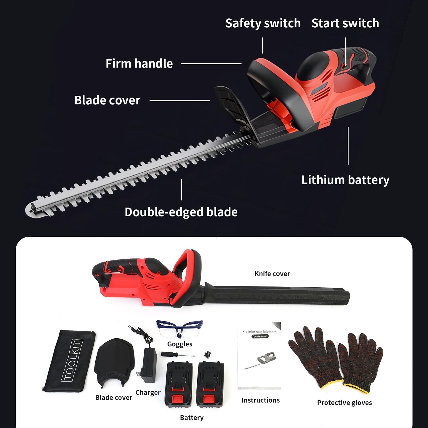 Cordless Hedge Trimmer 21V With 3.0Ah Battery And Charger