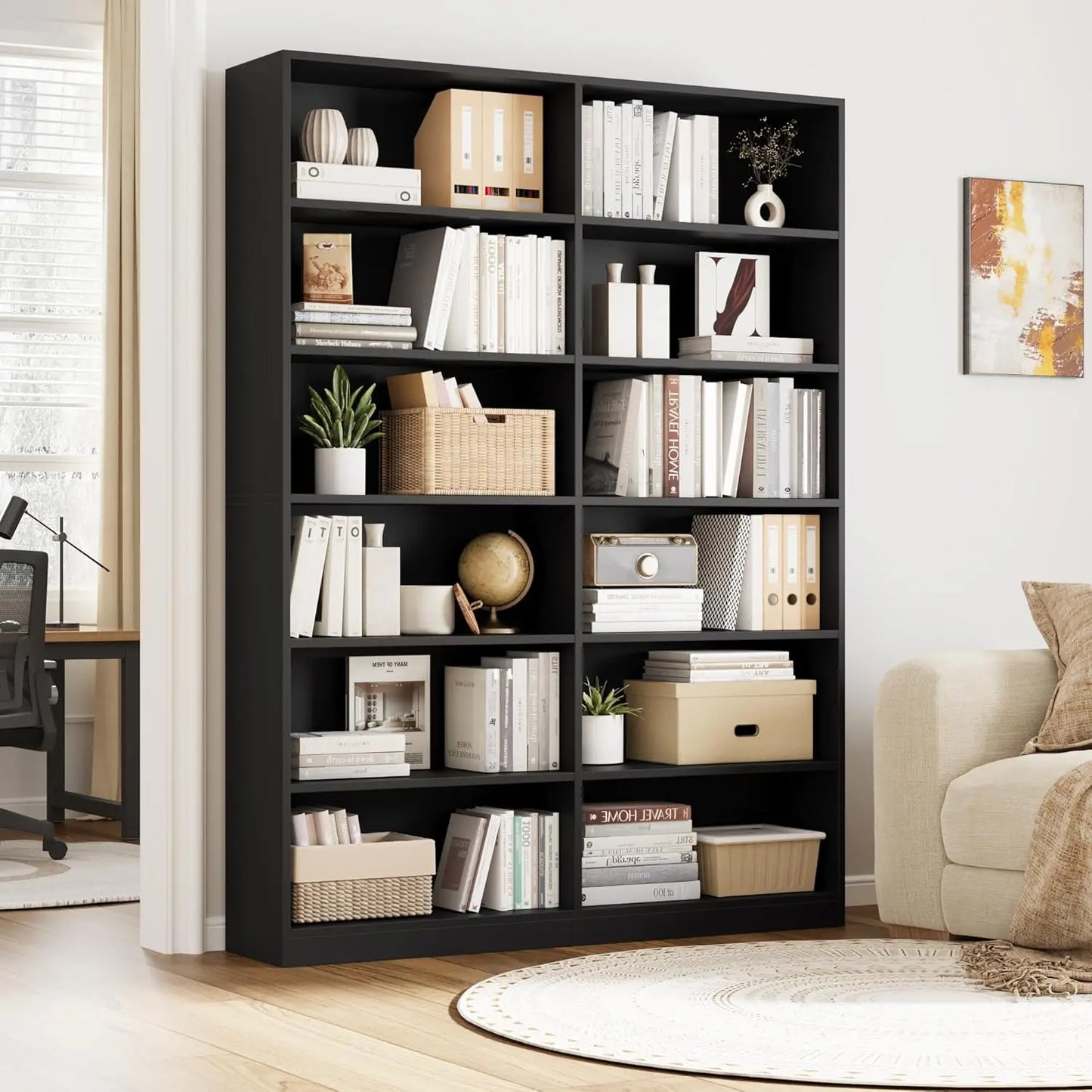 6-Tier Double Wide Bookshelf Bookcase Freestanding Storage