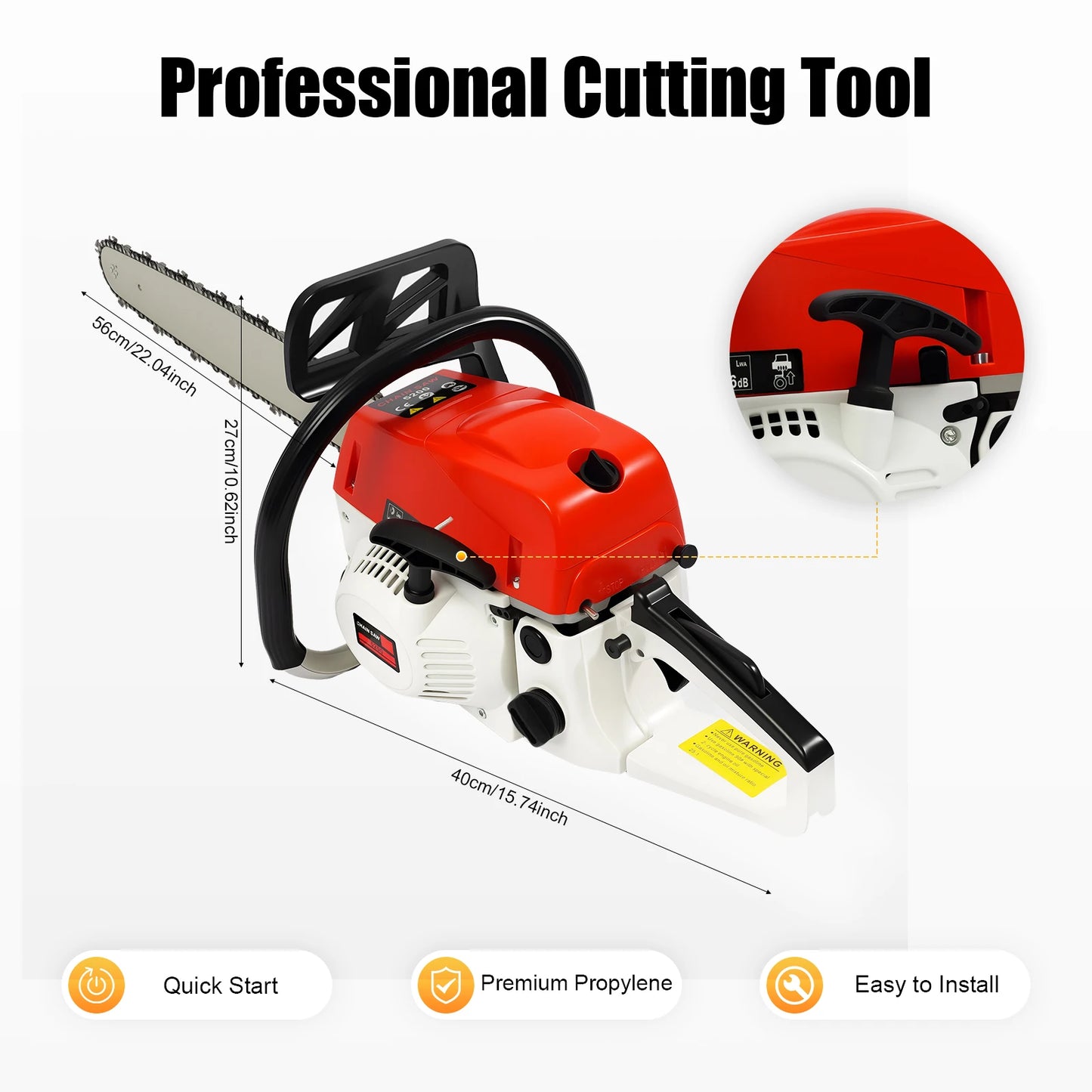 Gasoline Chainsaw 2Stroke Engine With 2kW Power 7500rpm