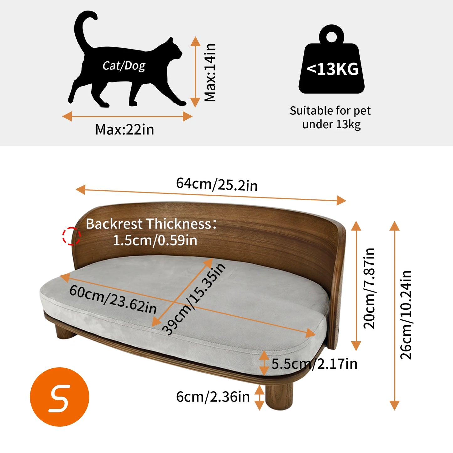 BingoPaw Elevated Cat Bed Wooden Sofa Chair For Small Animals