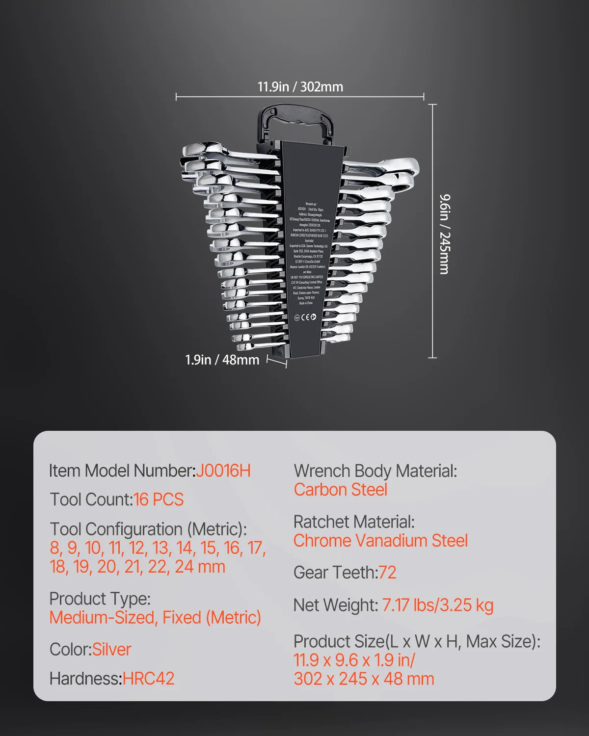 SucceBuy 8/16PCs Combination Wrench Set Ratcheting Wrench Set Organizer RackCr-V Steel Wrench Set Metric  Ideal GeneralHousehold