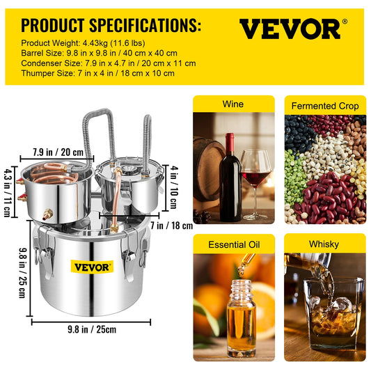 SucceBuy Alcohol Distiller Moonshine Stainless Steel Still
