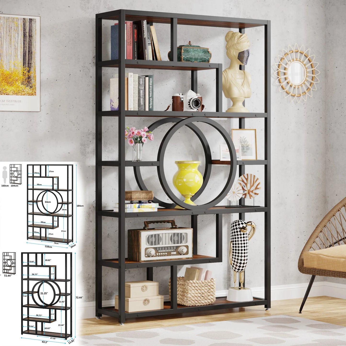 Tribesigns Industrial 5 Tier Etagere Bookcase Freestanding Storage Organizer