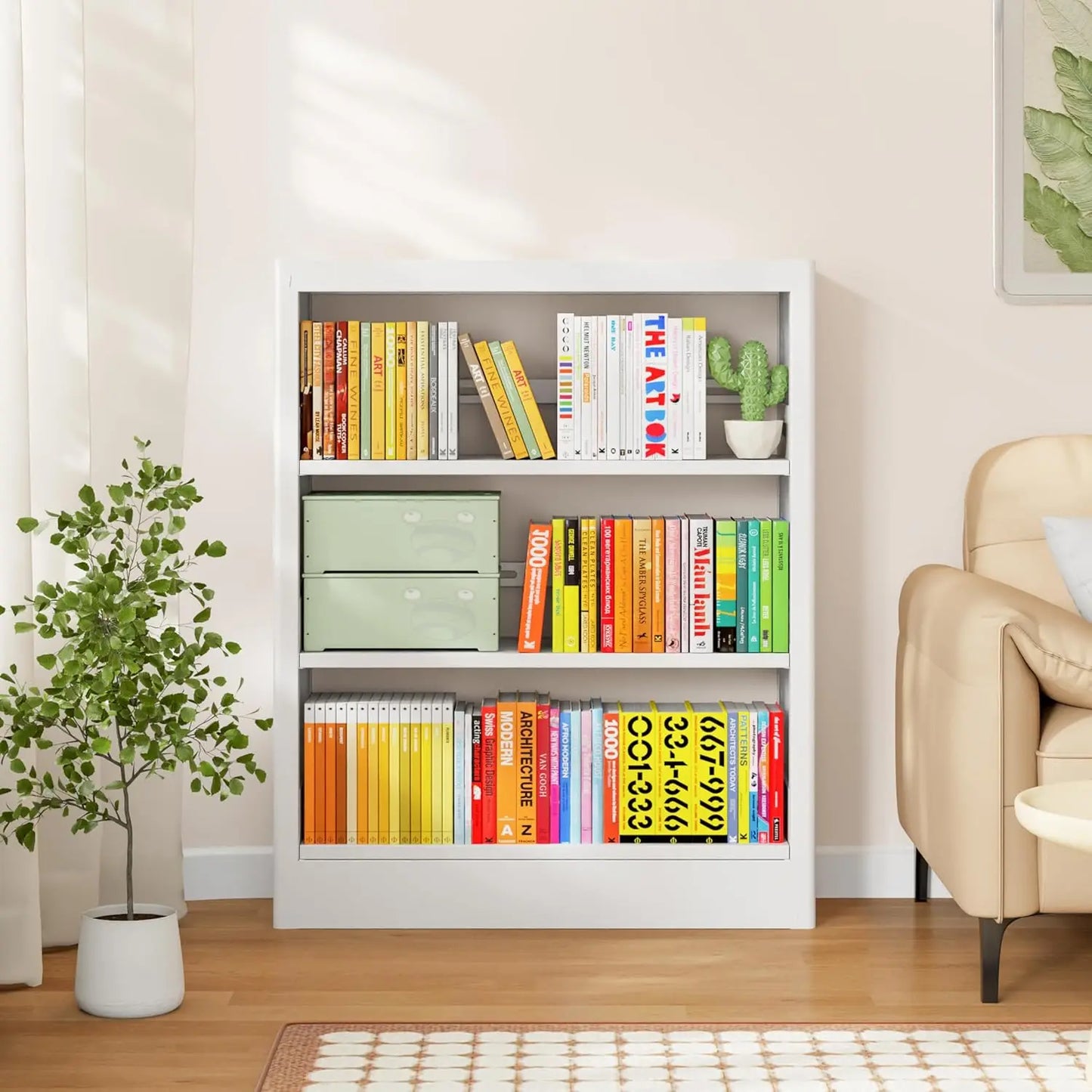 5 Tier Metal Bookcase With Adjustable Shelves And Stopper