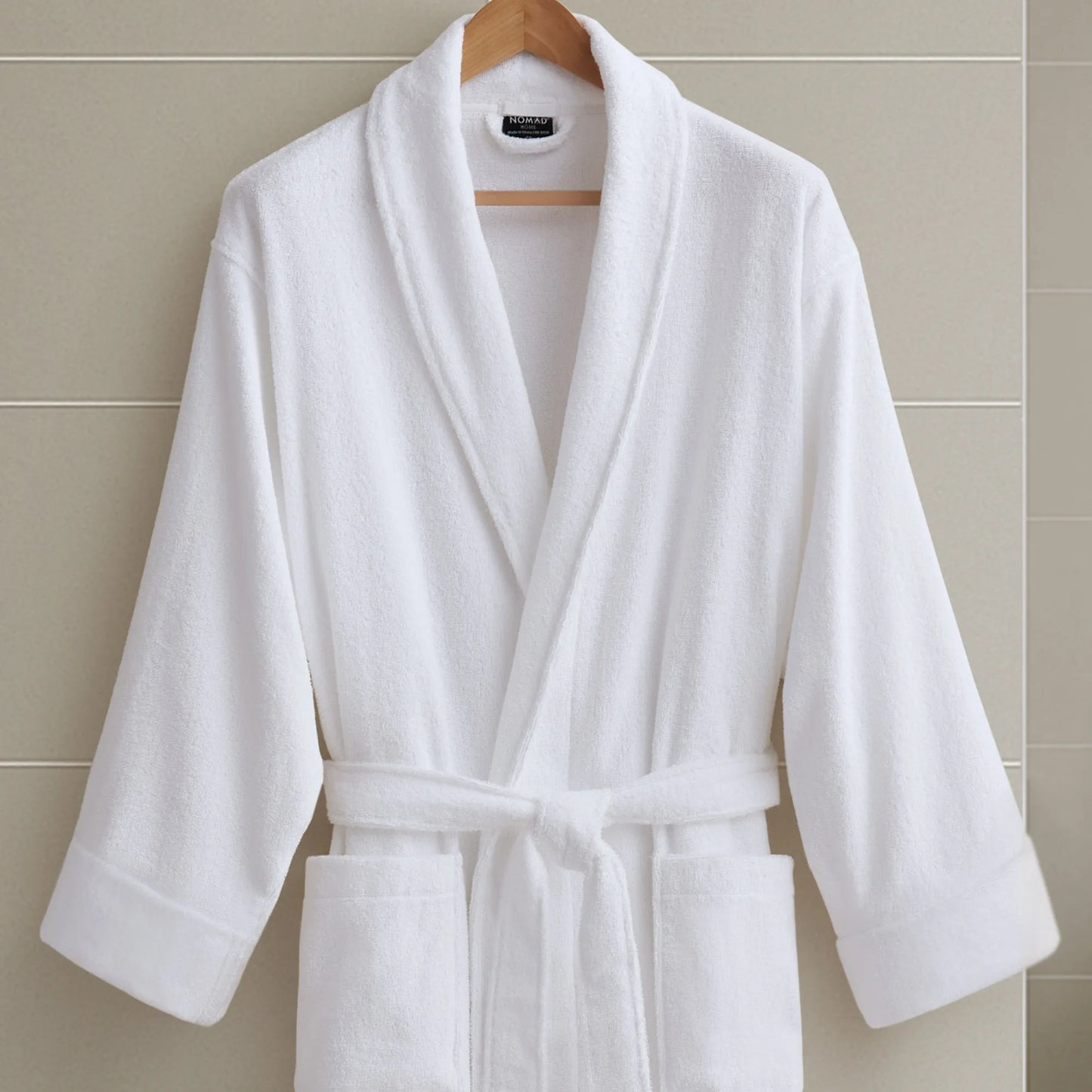 Premium Cotton Bathrobe With Shawl Collar And Patch Pockets