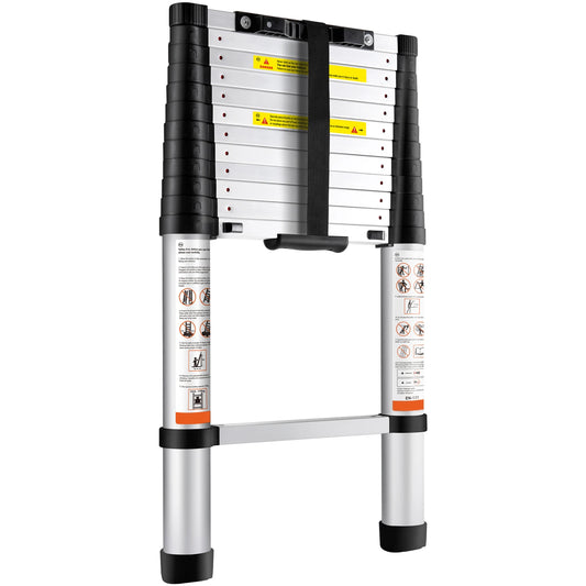 SucceBuy Telescoping Ladder 12.5 FT Aluminum One-Button Retraction Collapsible Extension 375 LBS Capacity w/Non-Slip for Home RV