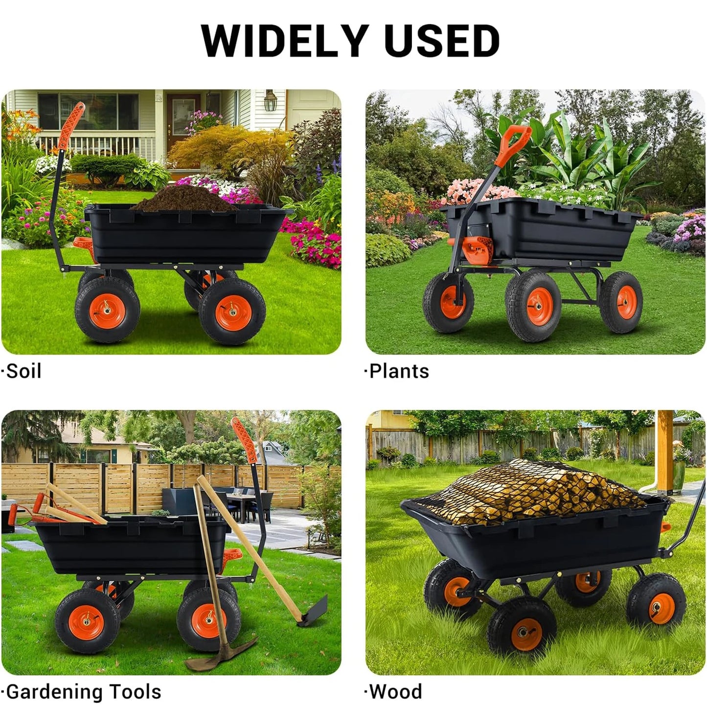 TWISTER.CK 900 Lb Poly Garden Dump Cart All-Terrain Tyres Rotating Handle
