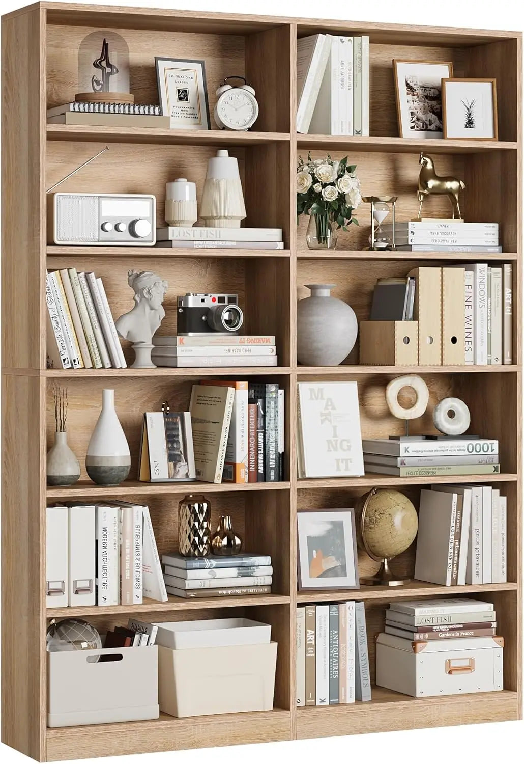 6-Tier Double Wide Bookshelf Bookcase Freestanding Storage
