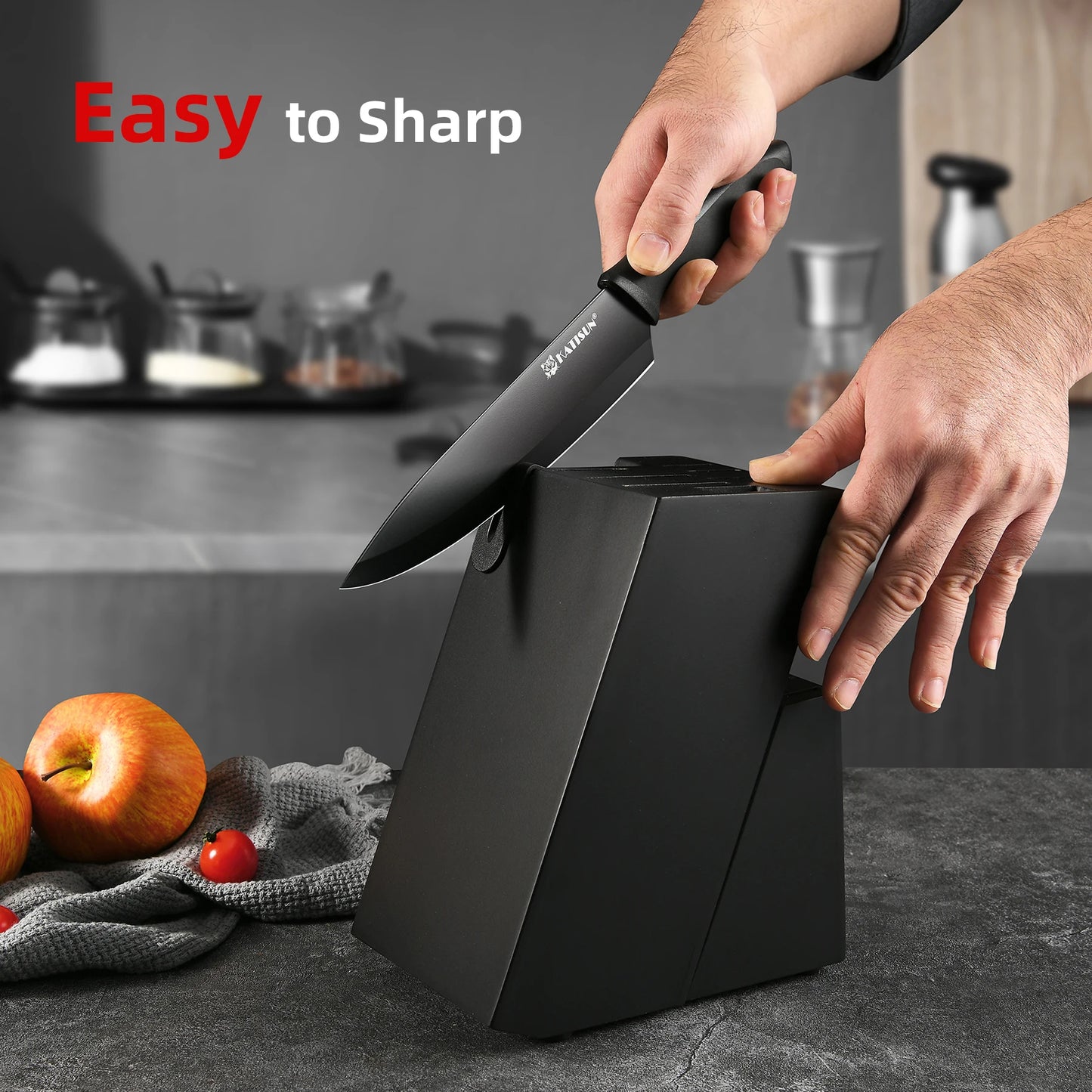 Katisun 15-Piece Carbon Steel Kitchen Knife Block Set With Sharpener