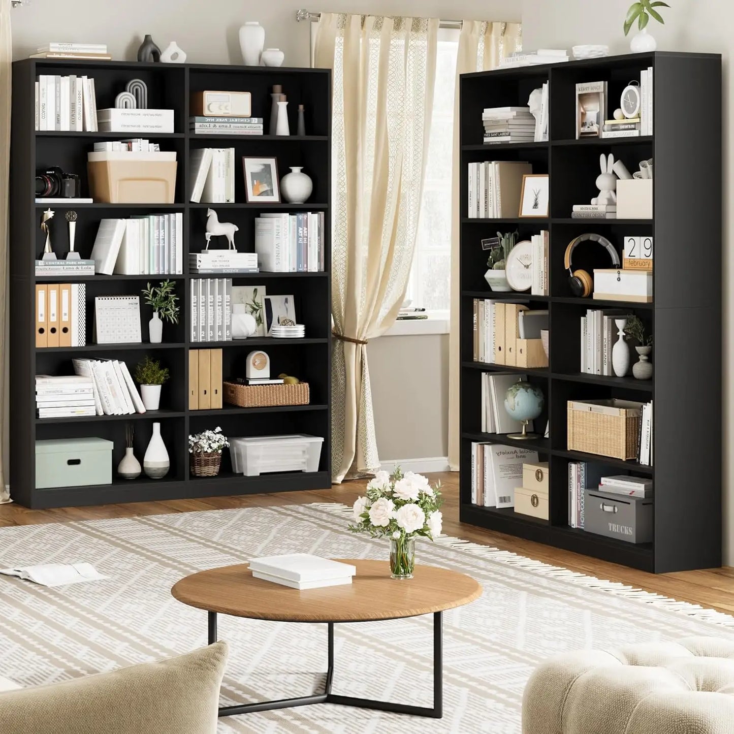 6-Tier Double Wide Bookshelf Bookcase Freestanding Storage