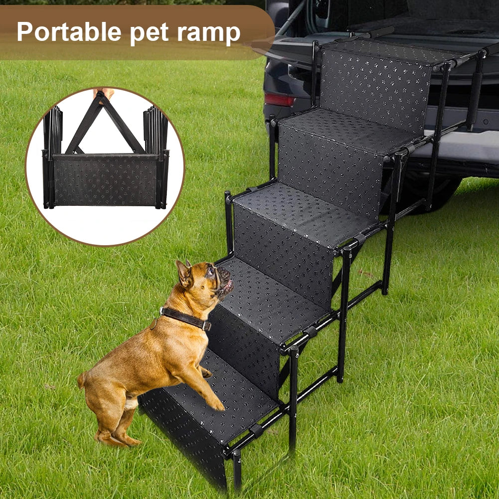 None 5 Steps Portable Dog Steps Supports Up To 150 Lbs Foldable