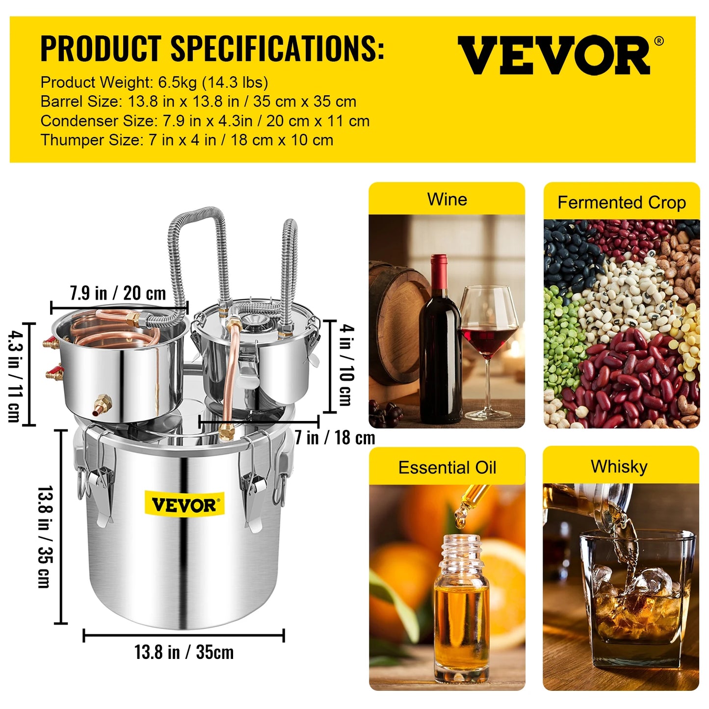 SucceBuy Alcohol Distiller Moonshine Stainless Steel Still