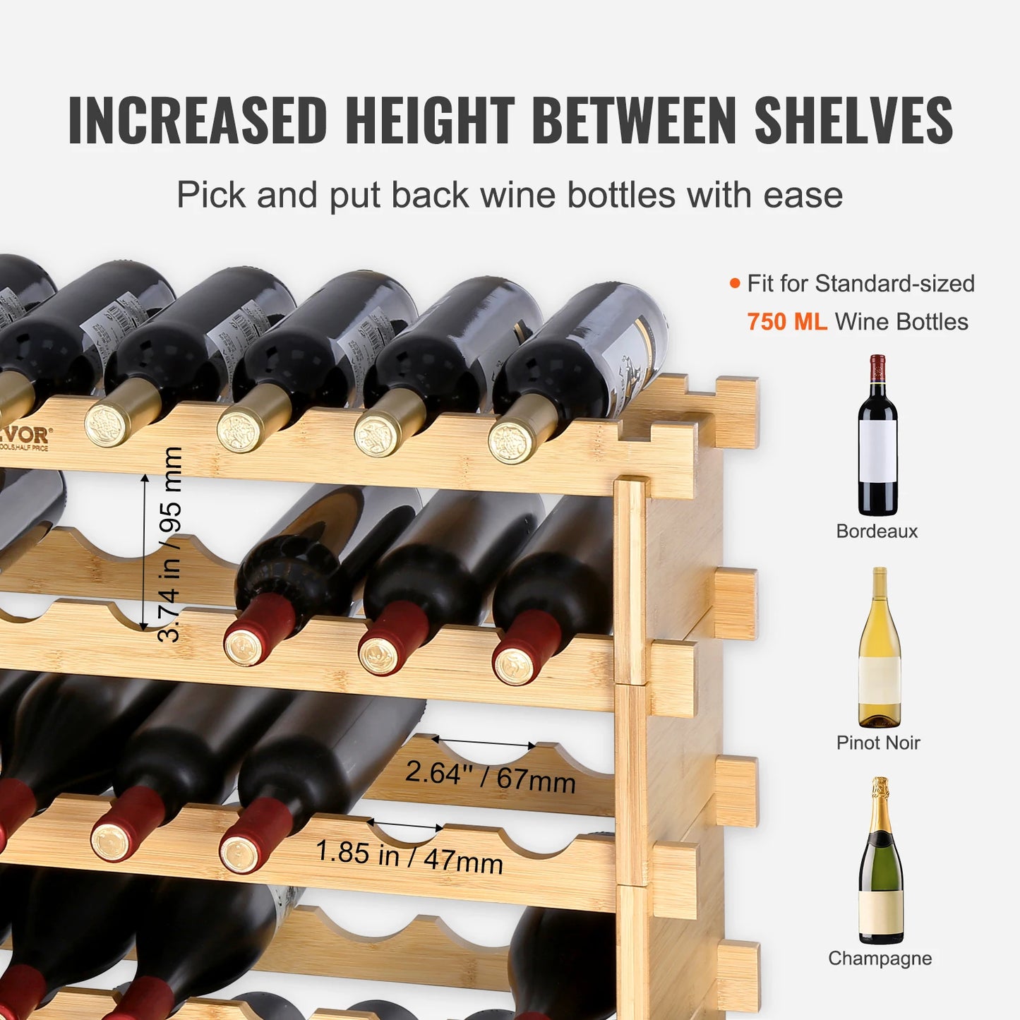 SucceBuy Bamboo Free Standing Eight Tier Stackable Wine Rack