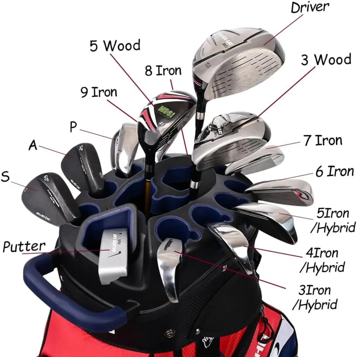 JIYU Premium 14-Way T-Lock Golf Cart Bag With Rain Cover