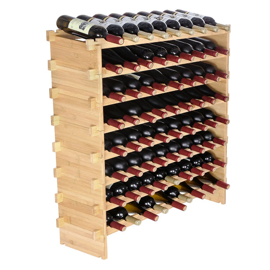 SucceBuy Bamboo Free Standing Eight Tier Stackable Wine Rack