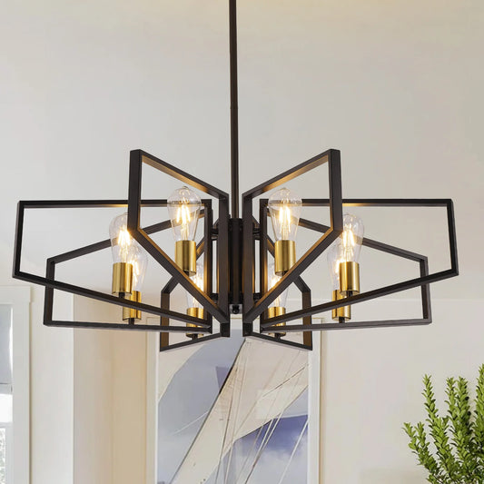 Geometric 8 Light Chandelier With Adjustable Height Iron Frame