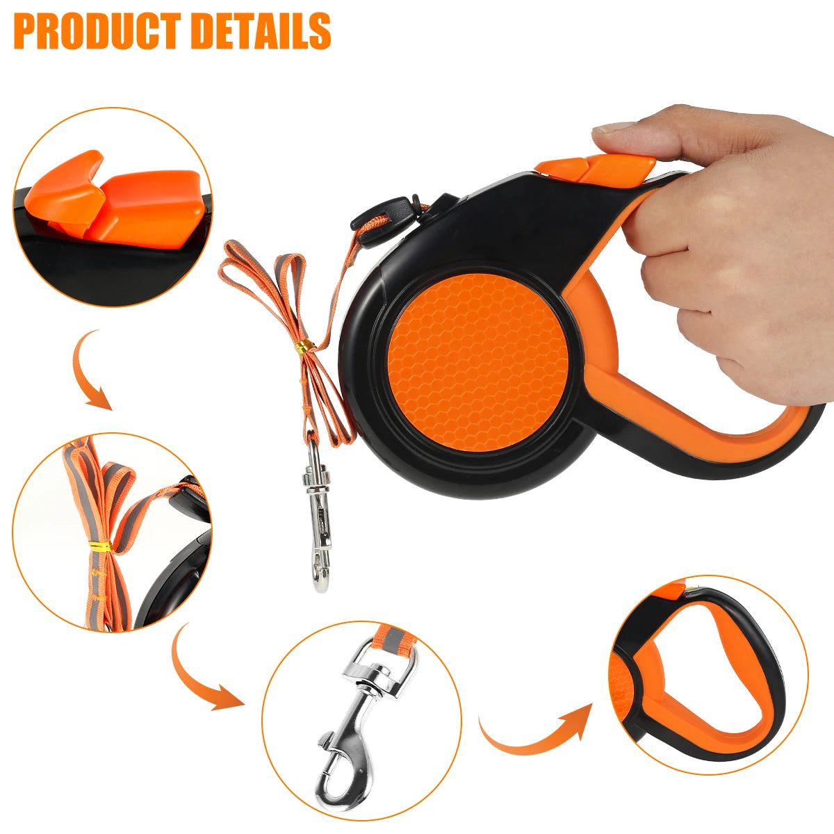 Retractable Dog Lead Heavy Duty Leash With Reflective Tape