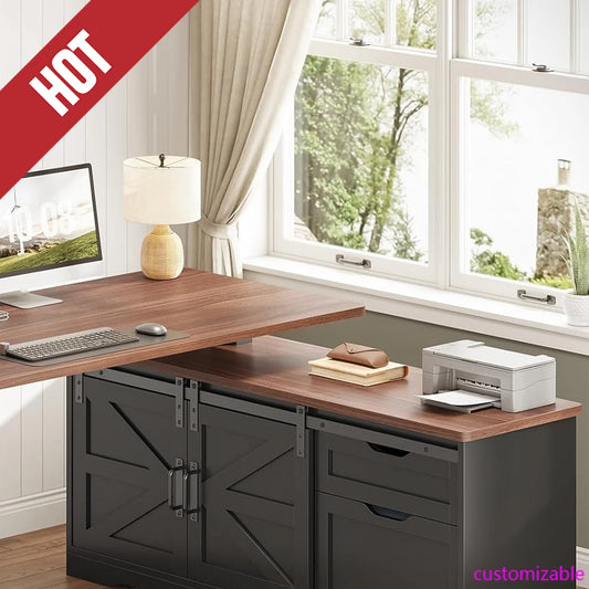 XMSJ L Shaped Standing Desk With Storage Drawers