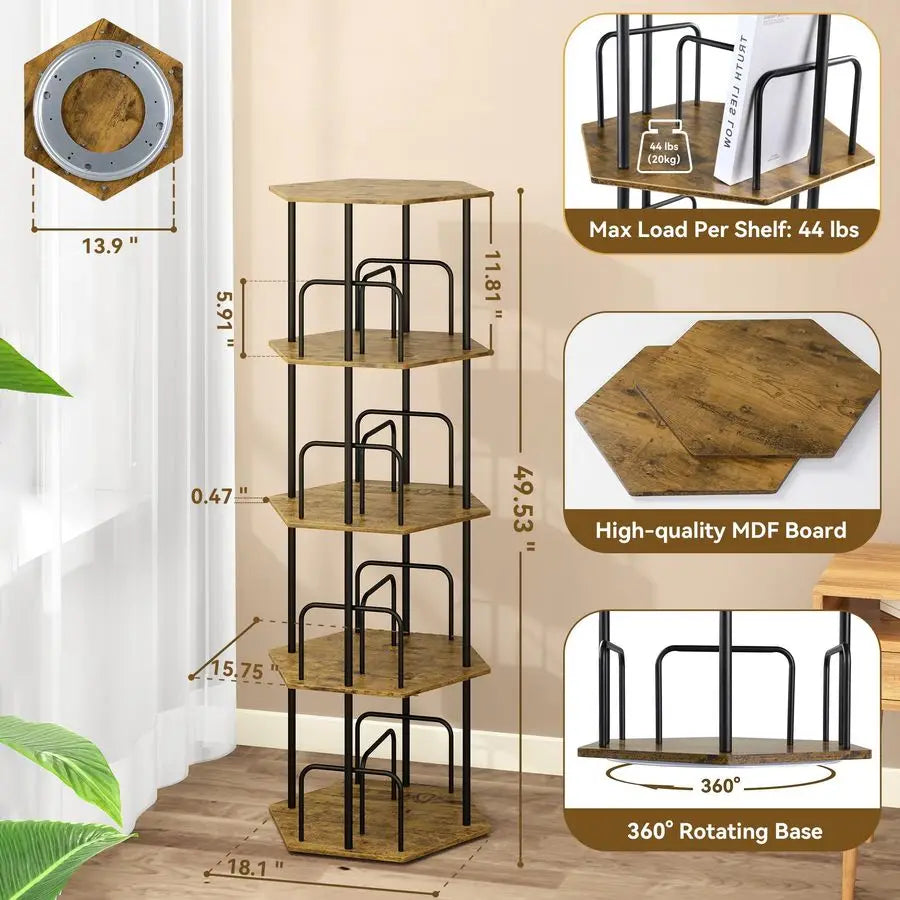 MBVM 4-Tier Rotating Bookshelf Tower