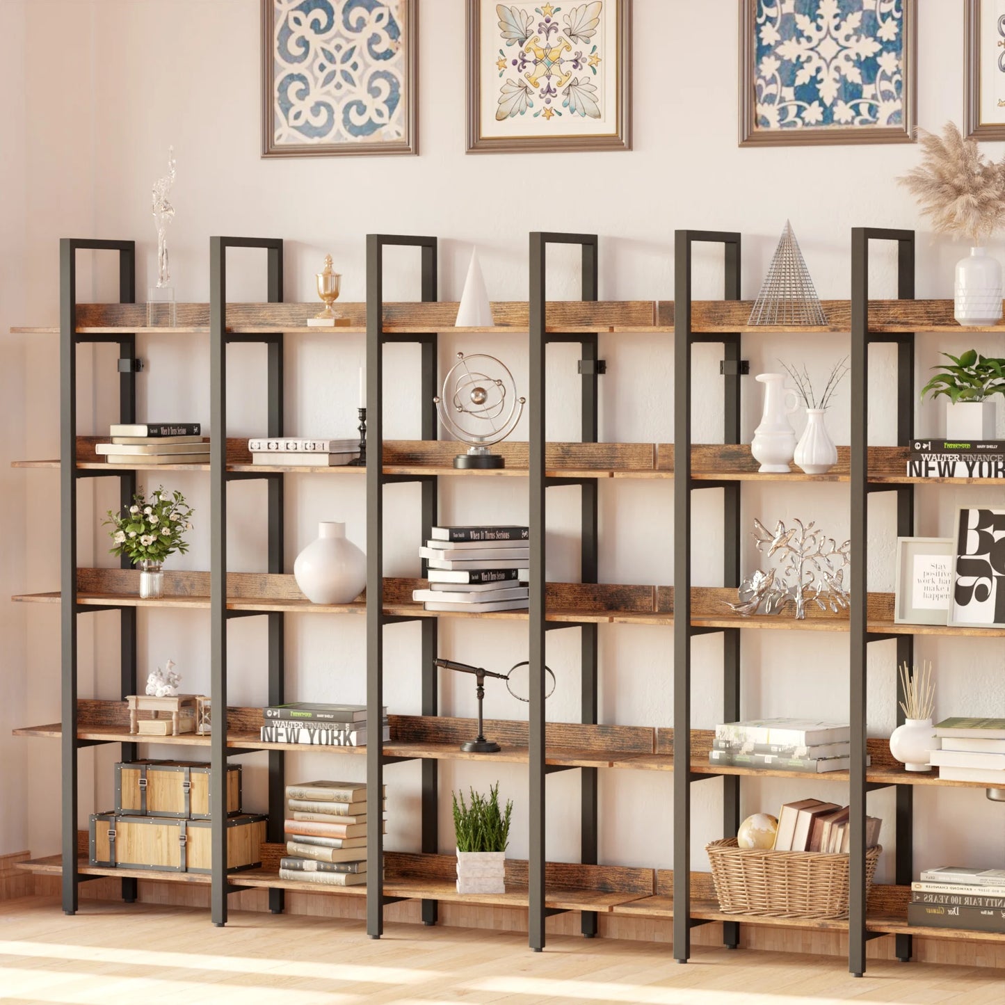 Ironck Triple Wide 5-Tier Etagere Bookcase for Home Office