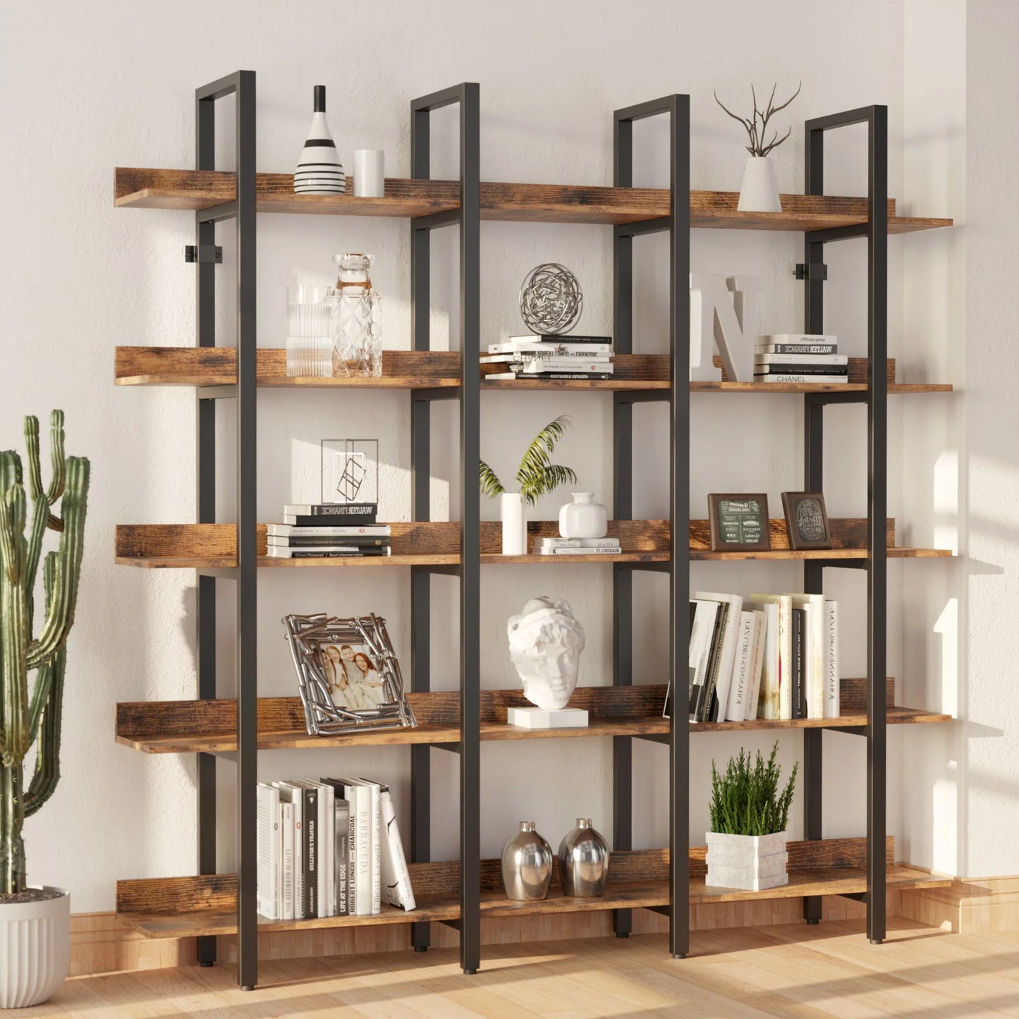 Ironck Triple Wide 5-Tier Etagere Bookcase for Home Office