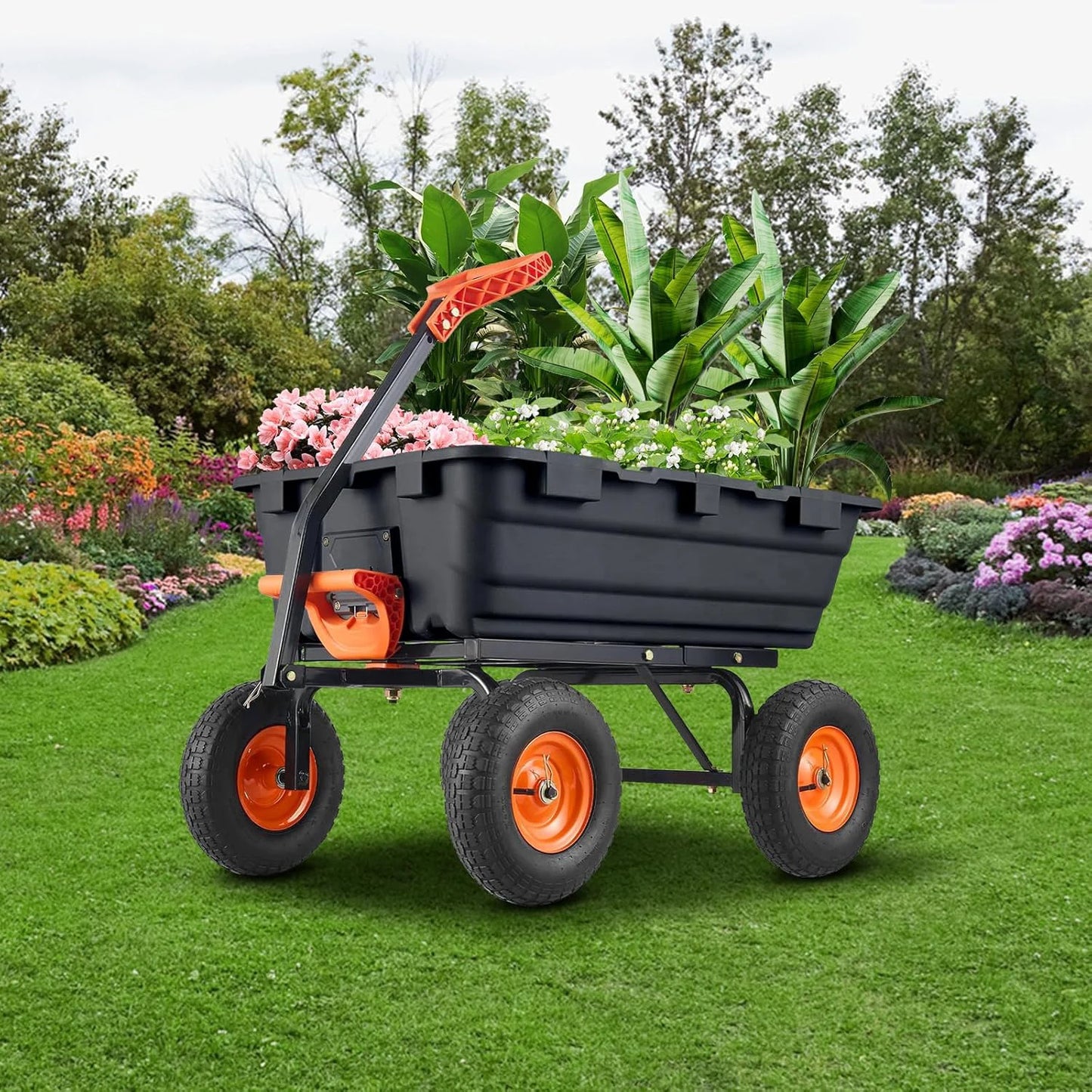 TWISTER.CK 900 Lb Poly Garden Dump Cart All-Terrain Tyres Rotating Handle