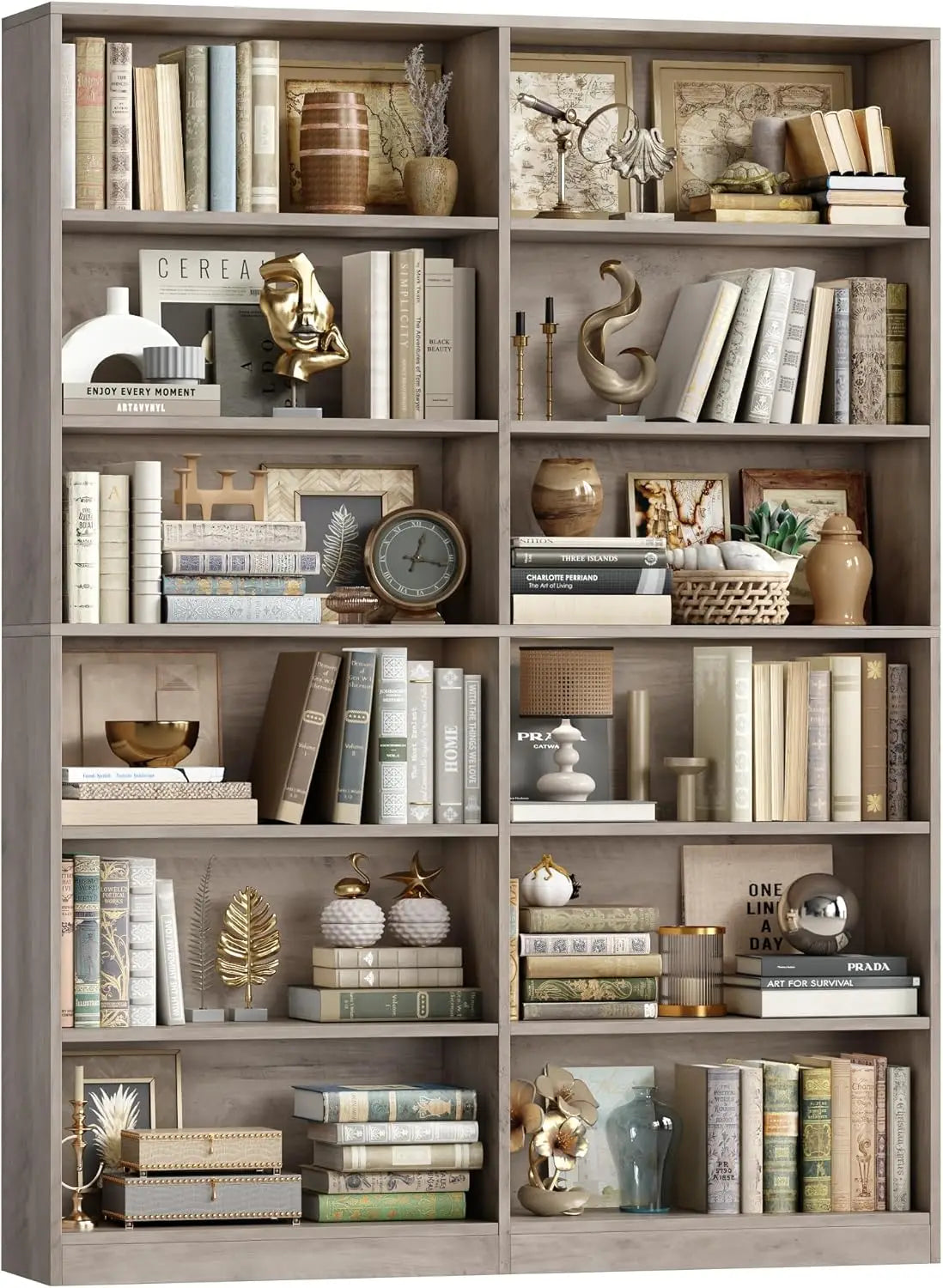 6-Tier Double Wide Bookshelf Bookcase Freestanding Storage
