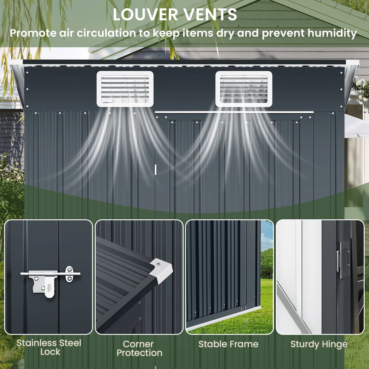MORNGARDO Outdoor Metal Storage Shed Waterproof With Lockable Door