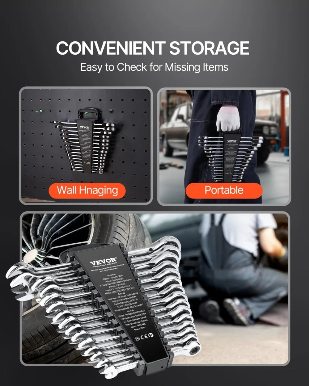 30-Piece Ratcheting Wrench Set with Organizer, Cr-V Steel SAE 1/4" to 1", Metric 8-24mm for Household, Garage, Workshop