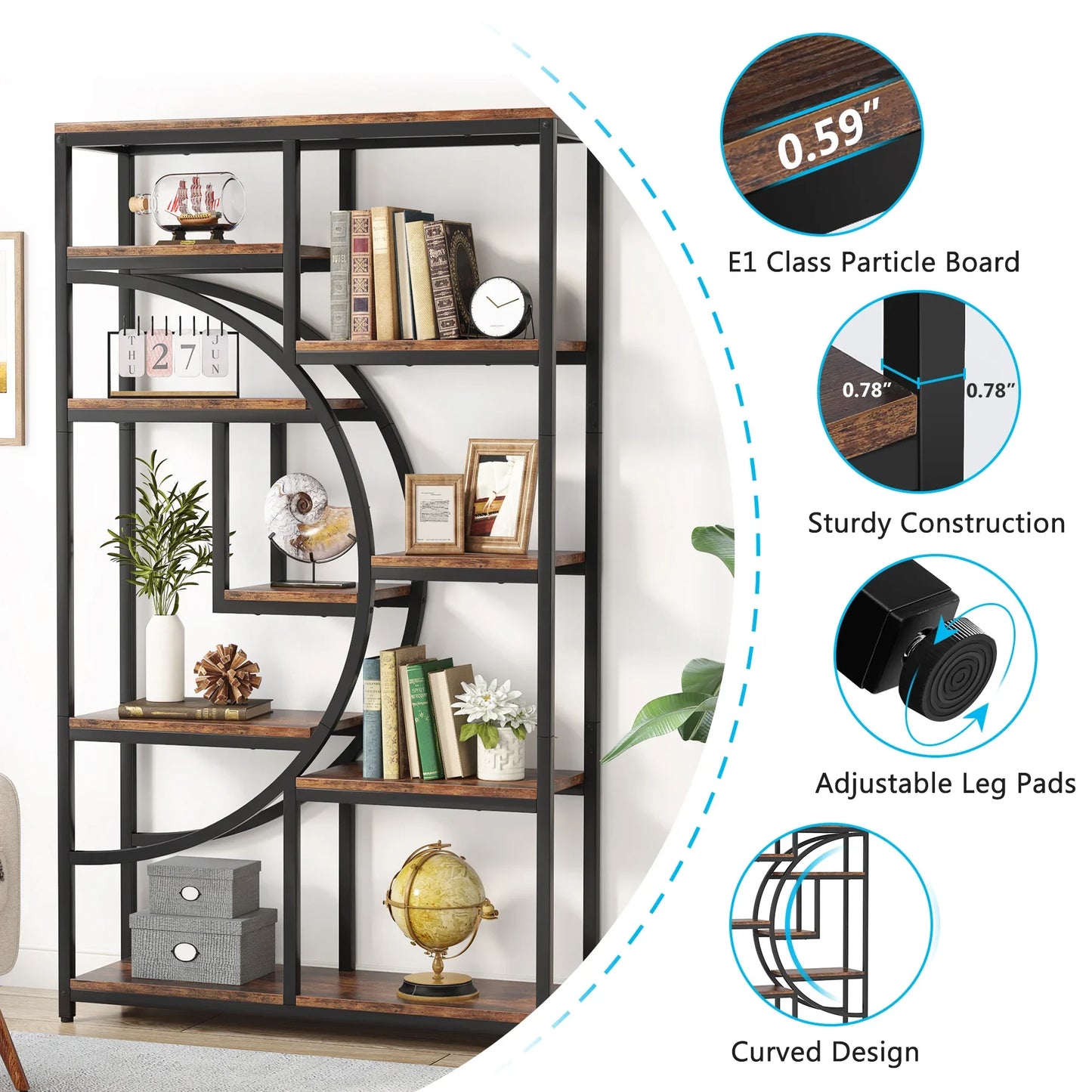 Tribesigns Industrial 5 Tier Etagere Bookcase Freestanding Storage Organizer