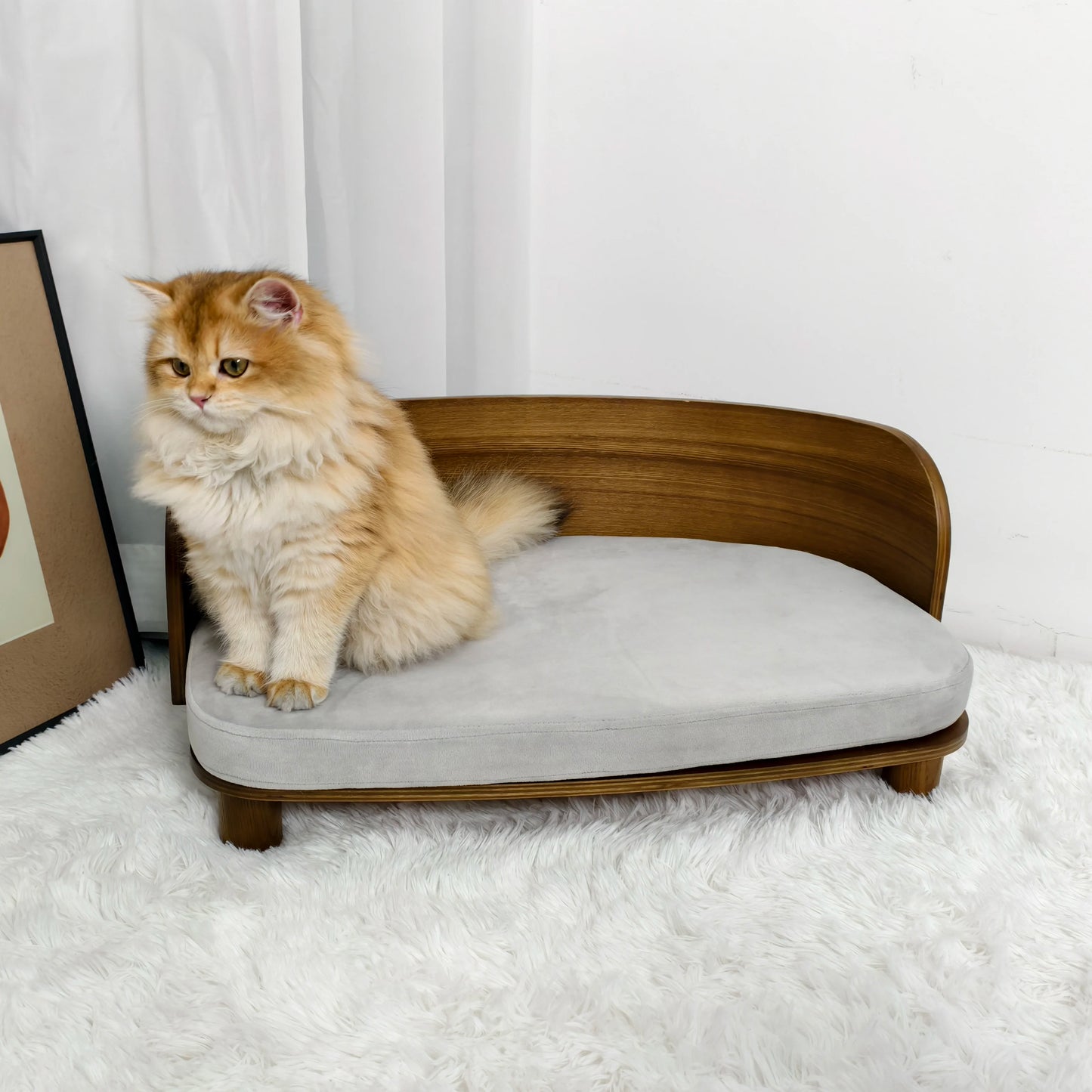 BINGOPAW Elevated Cat Bed Wooden Indoor Cat Sofa
