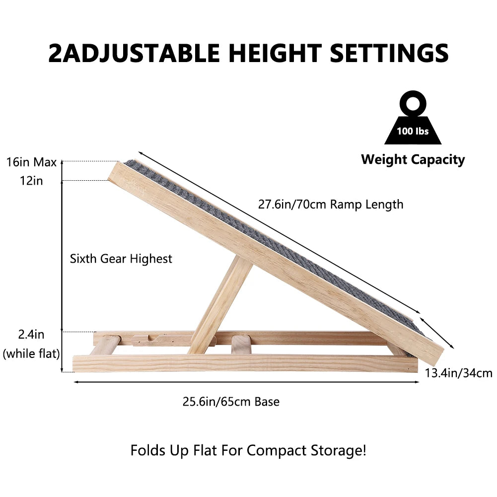 TWISTER.CK Pet Dog Ramp Ladder Natural Pine Wood Adjustable Heights