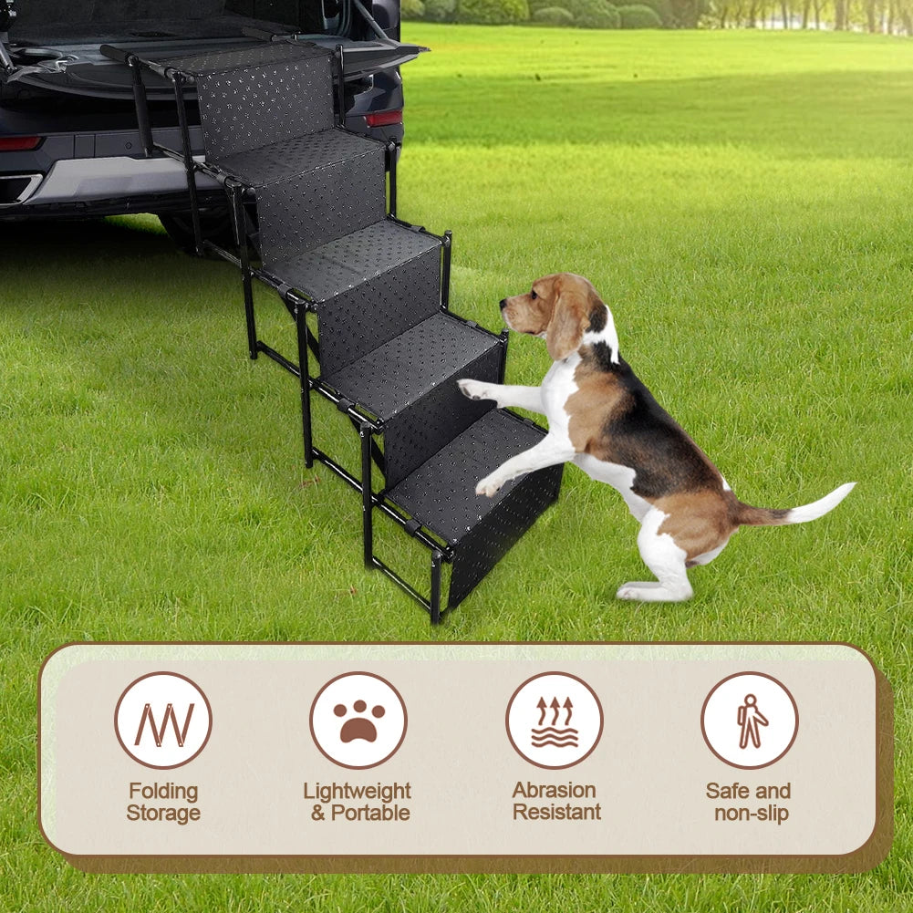 None 5 Steps Portable Dog Steps Supports Up To 150 Lbs Foldable