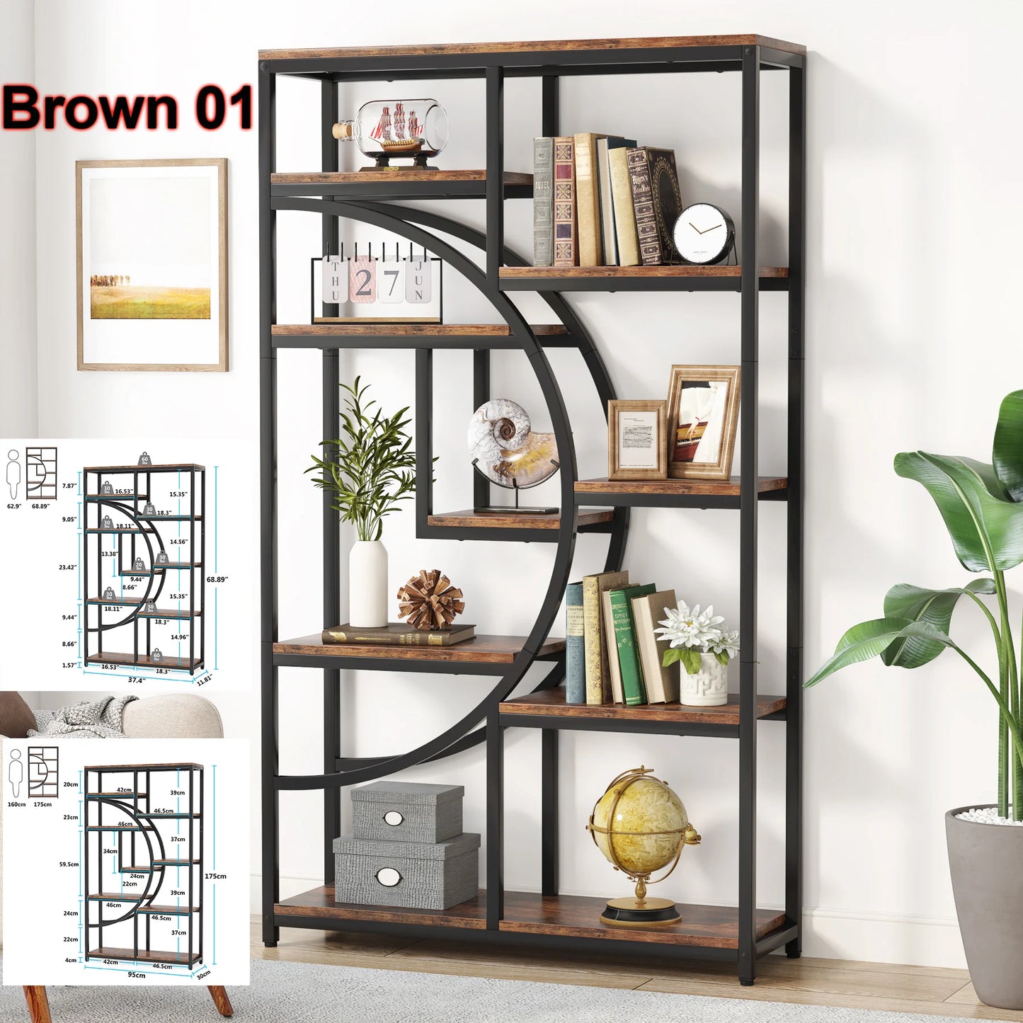 Tribesigns Industrial 5 Tier Etagere Bookcase Freestanding Storage Organizer