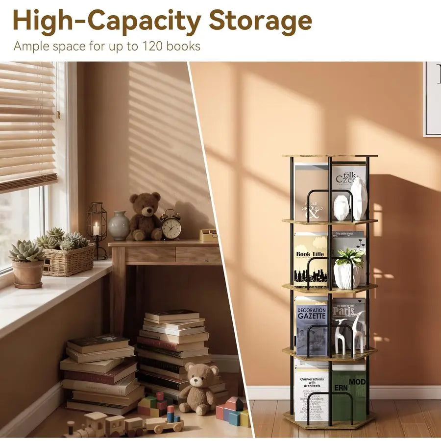 MBVM 4-Tier Rotating Bookshelf Tower