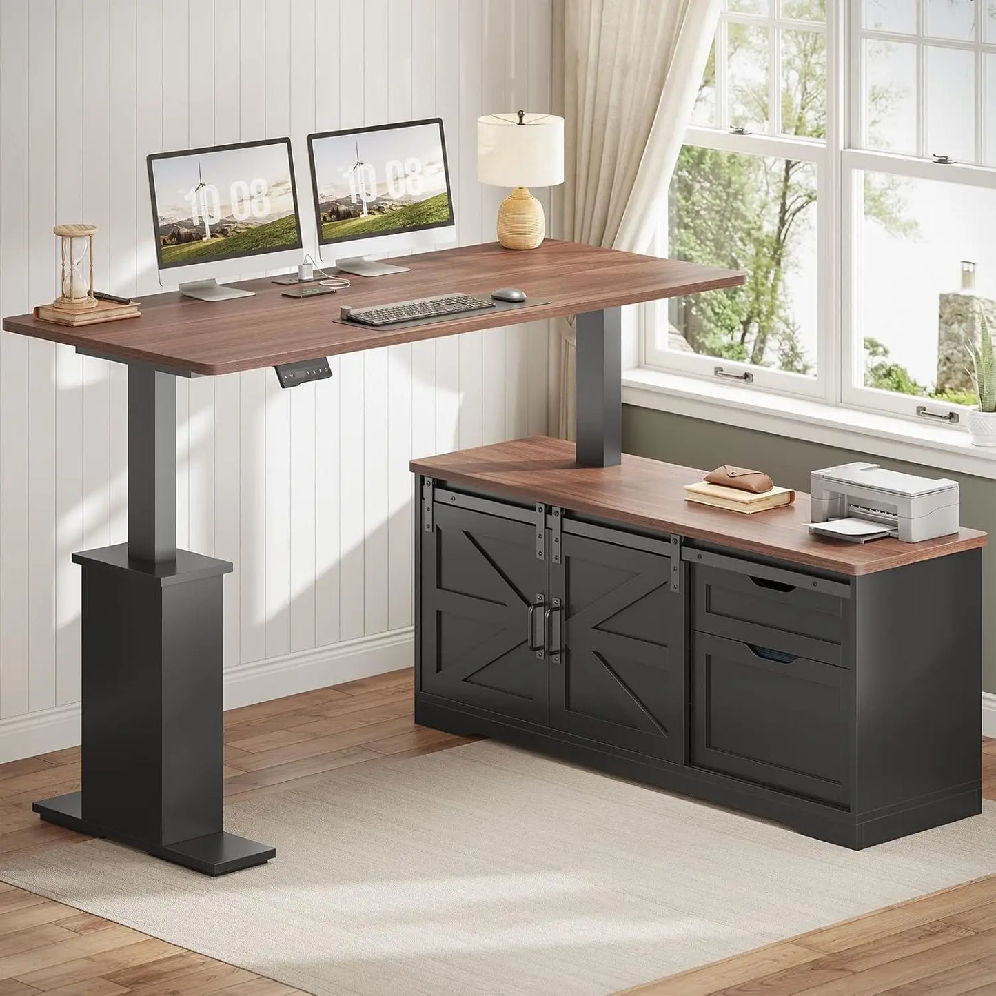 XMSJ L Shaped Standing Desk With Storage Drawers