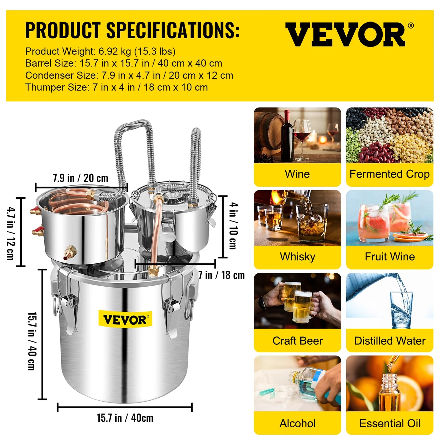 SucceBuy Alcohol Distiller Moonshine Stainless Steel Still