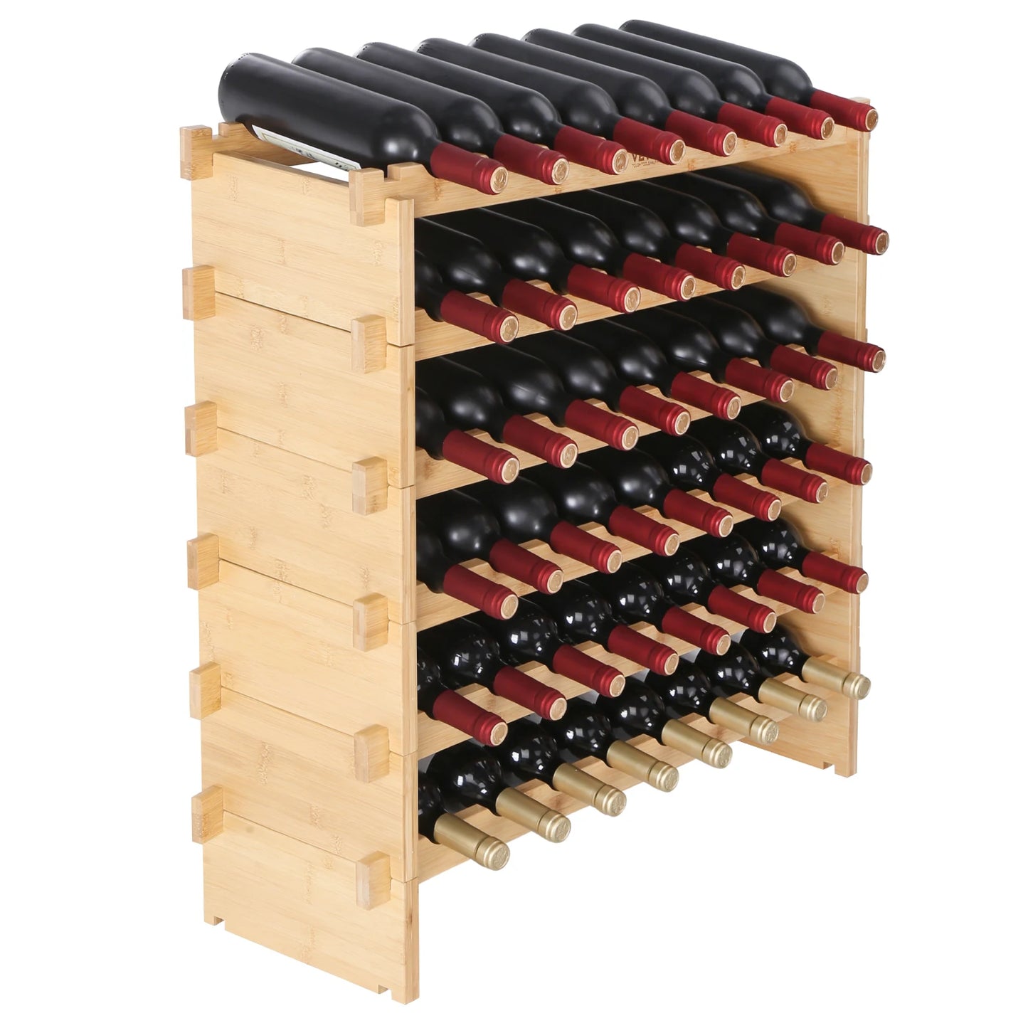 SucceBuy Bamboo Free Standing Eight Tier Stackable Wine Rack