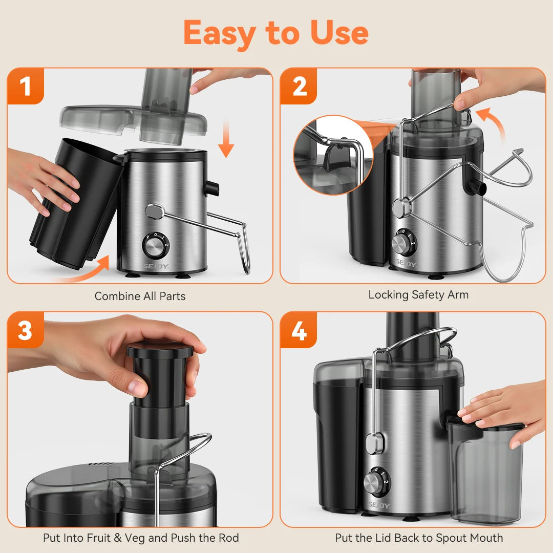 Sejoy Compact Fruits Juicer With Safety Features Pulp Ejection