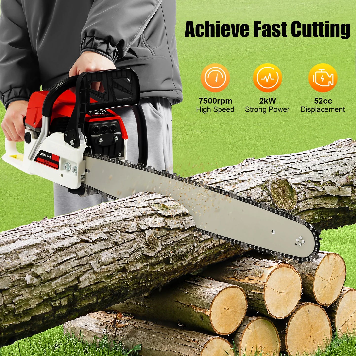 Gasoline Chainsaw 2Stroke Engine With 2kW Power 7500rpm