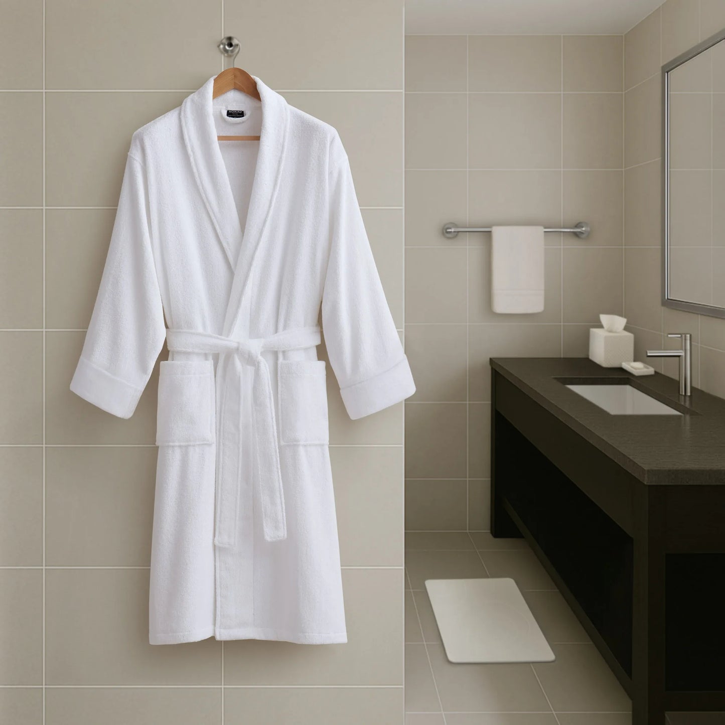 Premium Cotton Bathrobe With Shawl Collar And Patch Pockets