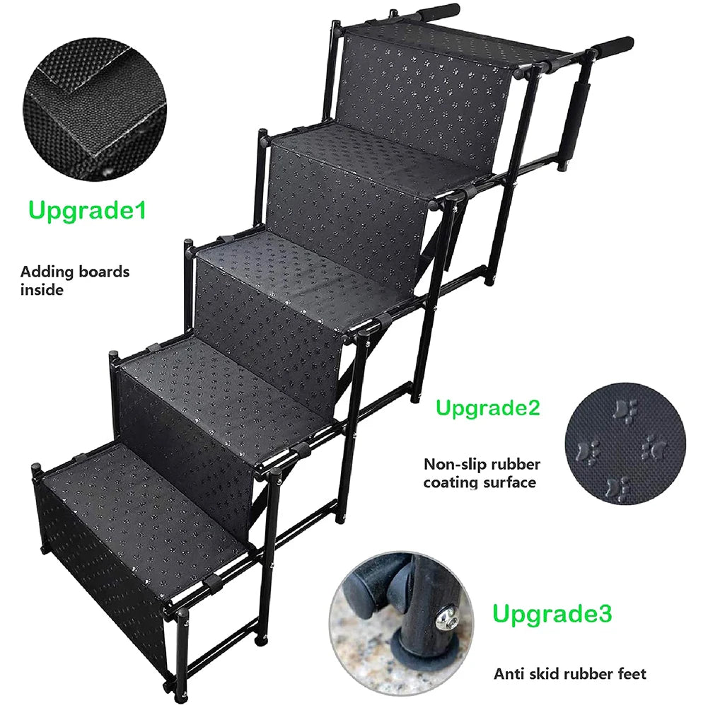 None 5 Steps Portable Dog Steps Supports Up To 150 Lbs Foldable
