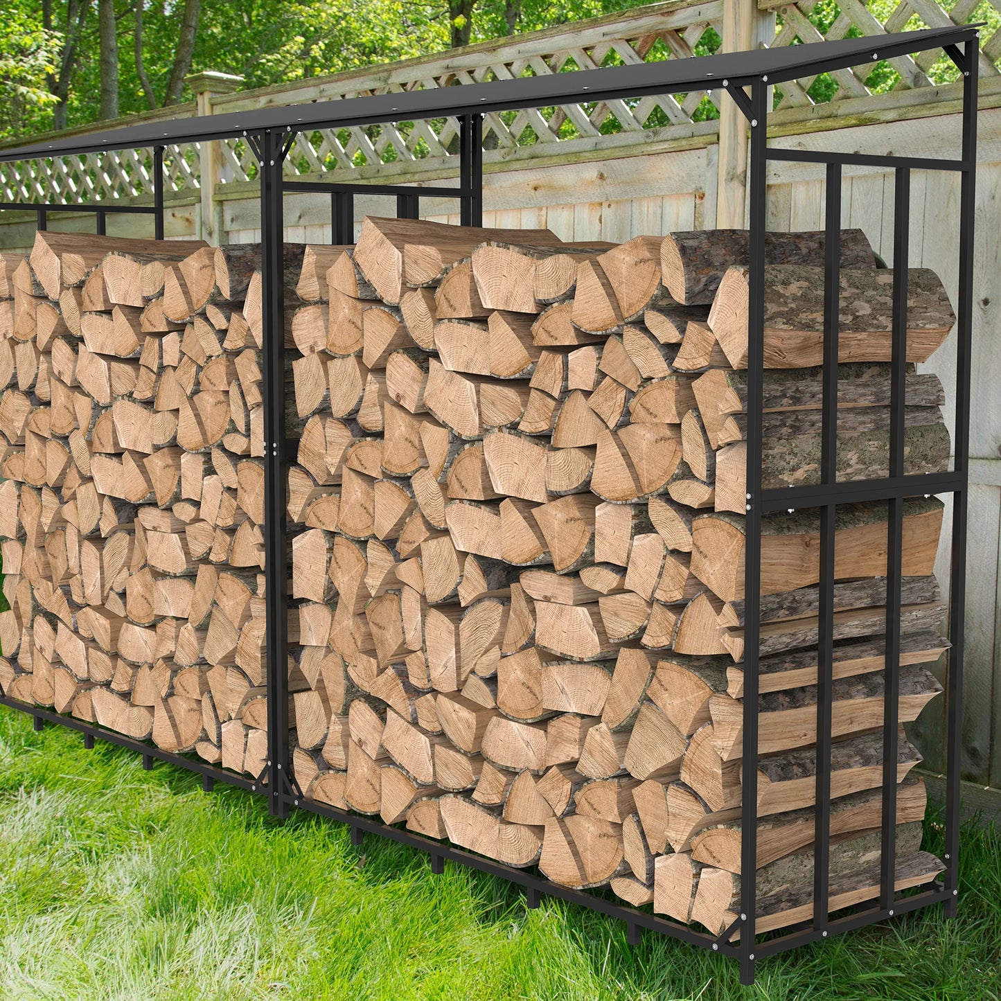 Tall Outdoor Heavy-Duty Firewood Rack With Waterproof Cover