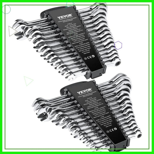 30-Piece Ratcheting Wrench Set with Organizer, Cr-V Steel SAE 1/4" to 1", Metric 8-24mm for Household, Garage, Workshop