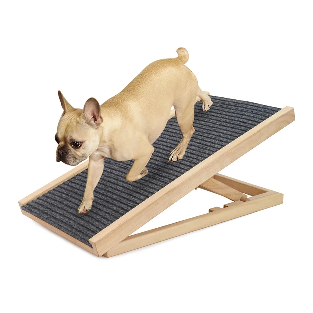 TWISTER.CK Pet Dog Ramp Ladder Natural Pine Wood Adjustable Heights