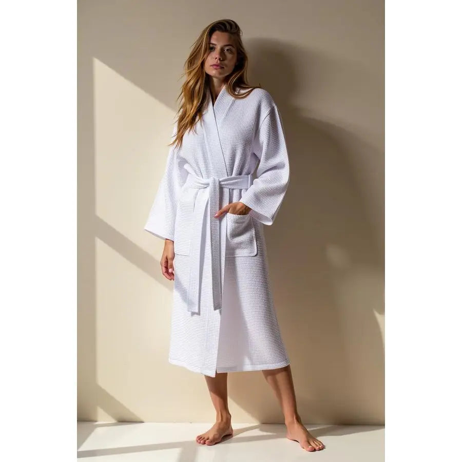 Waffle Kimono Bathrobe Cotton Blend For Women And Men